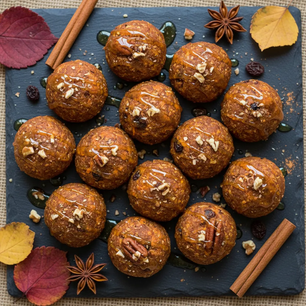 Autumn-Spiced Carrot Cake Energy Bites with Maple Drizzle