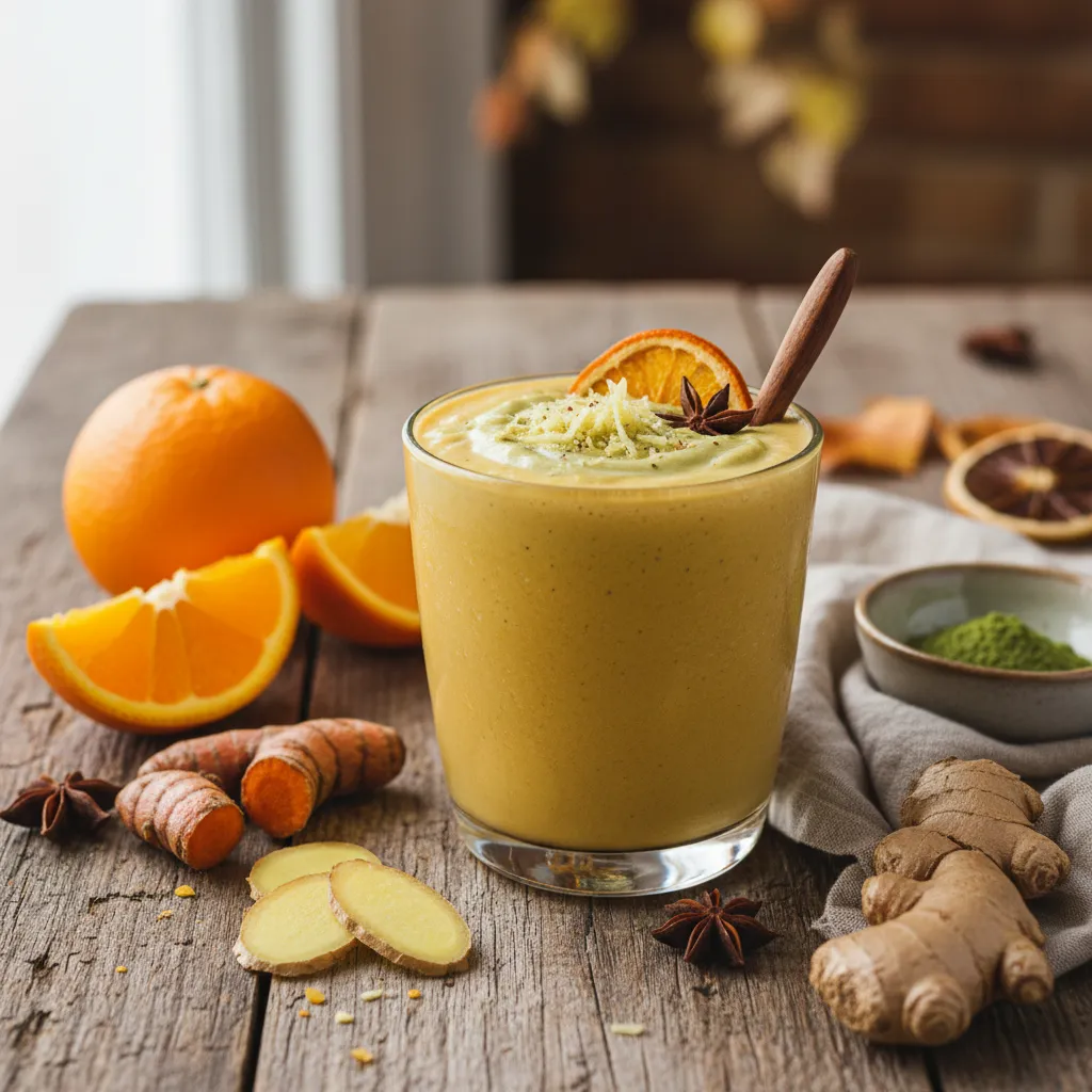 Autumn Citrus Turmeric Smoothie with Ginger and Matcha Boost