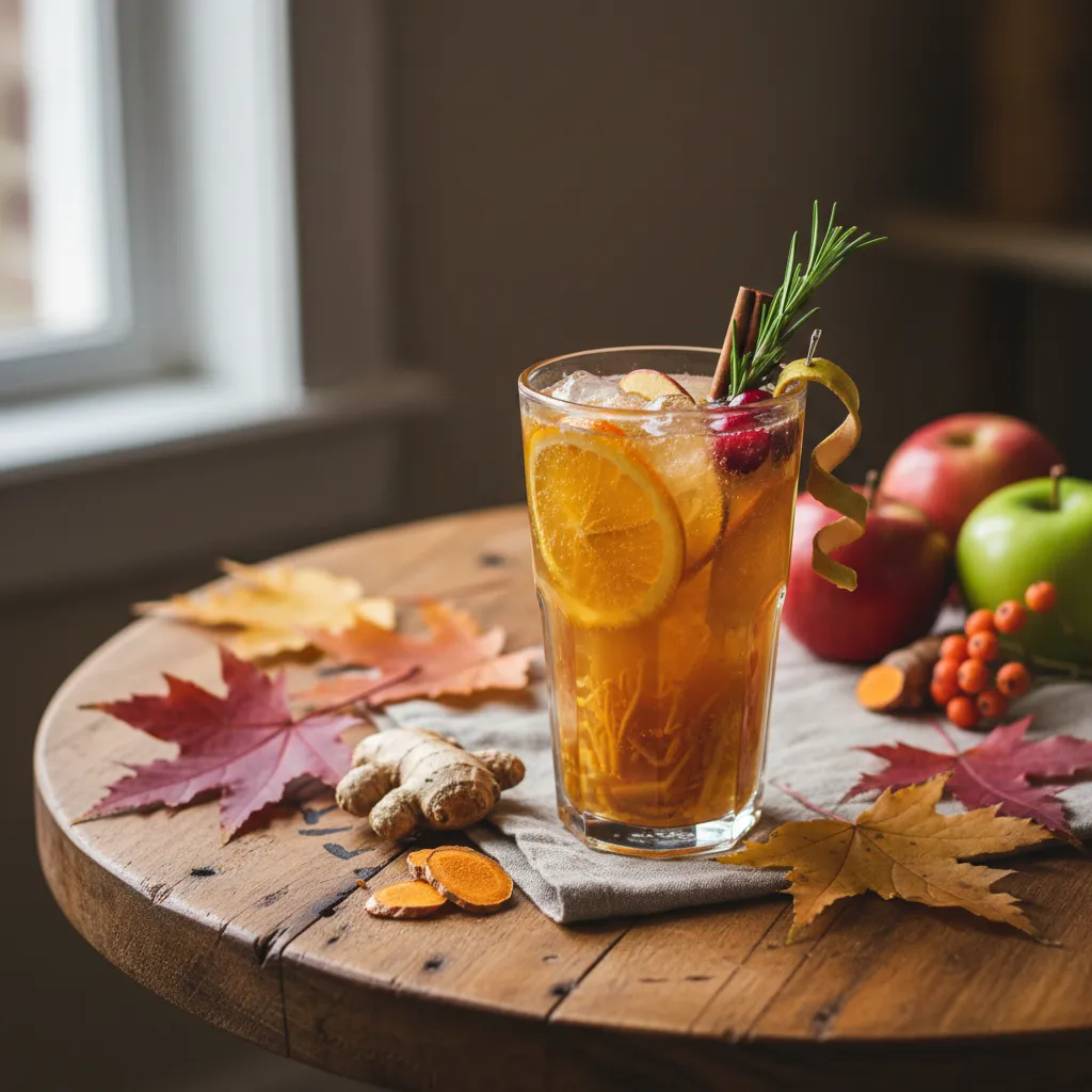 Autumn Harvest Ginger Turmeric Mocktail with Sparkling Apple Cider