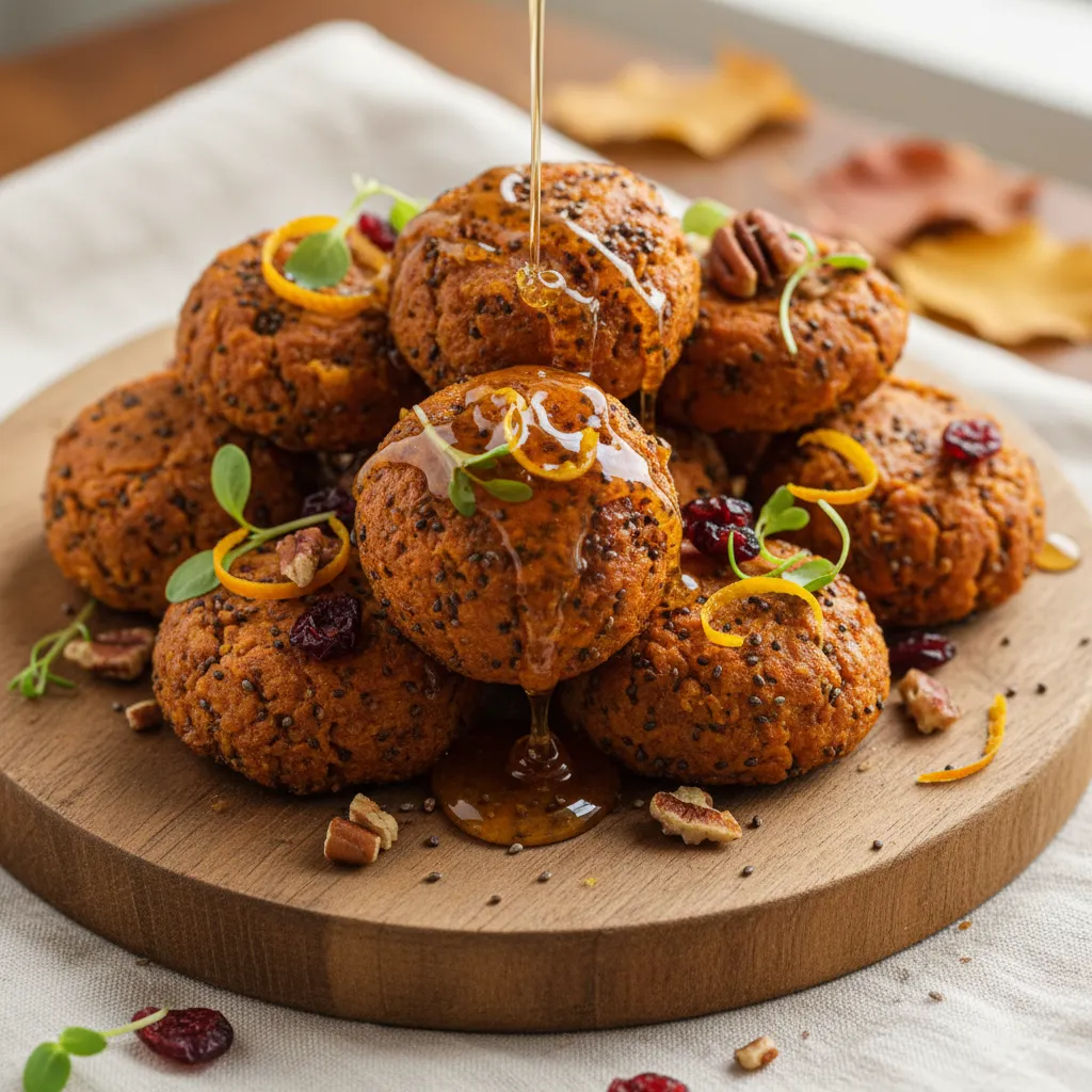 Autumn Spice Sweet Potato Chia Bites with Honey Drizzle