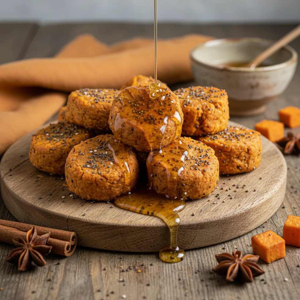 Autumn Spice Sweet Potato Chia Bites with Honey Drizzle