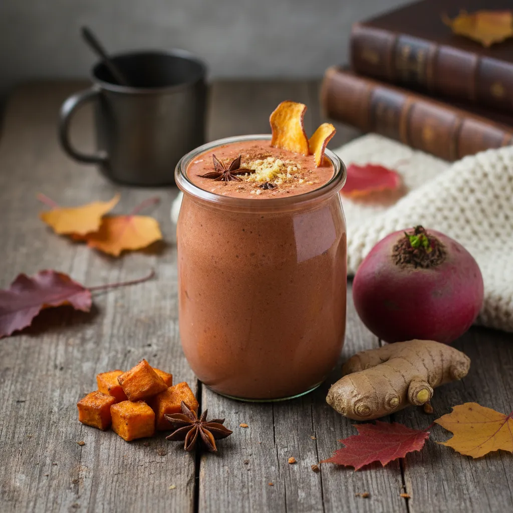Autumn Spice Sweet Potato and Beet Smoothie with Ginger Infusion