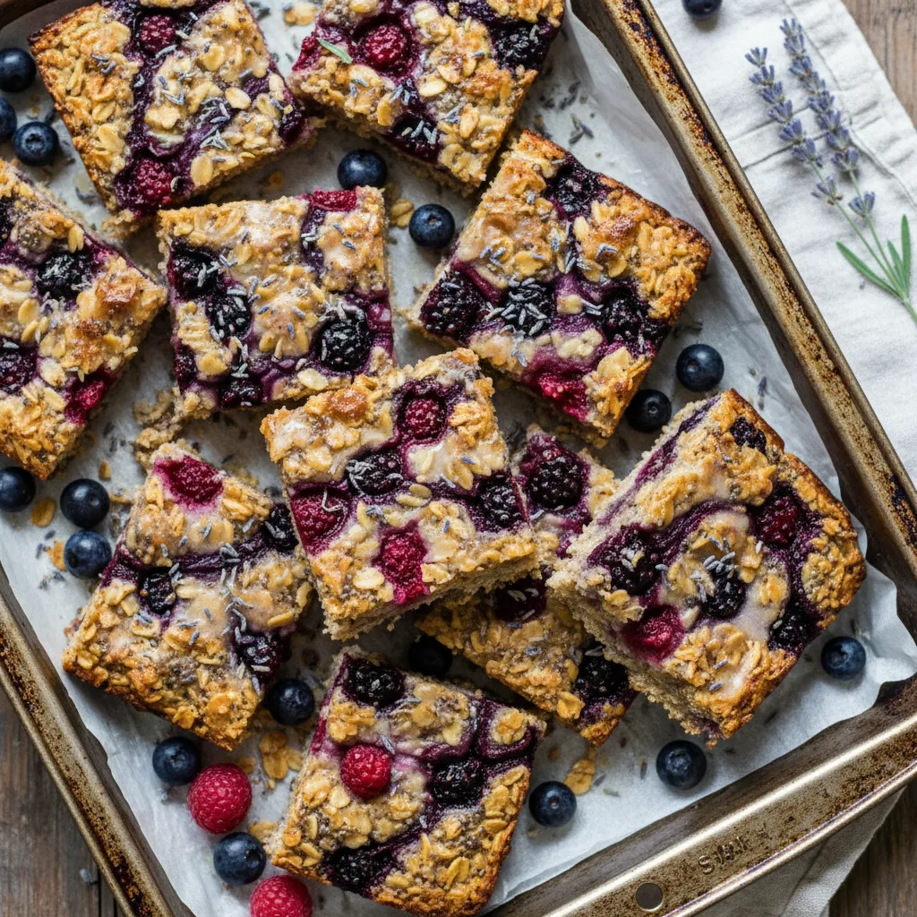Baked Berry Chia Oat Squares with Lavender Infusion