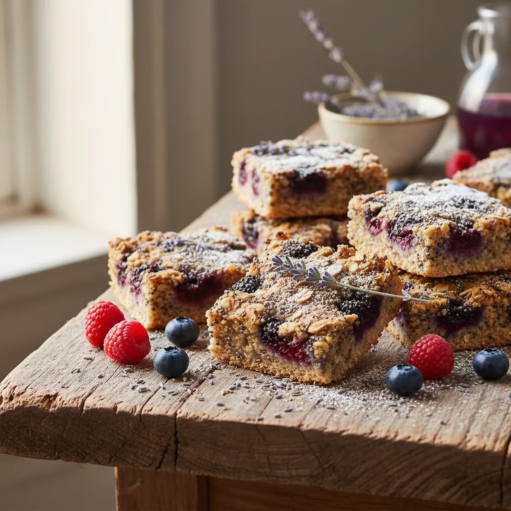 Baked Berry Chia Oat Squares with Lavender Infusion