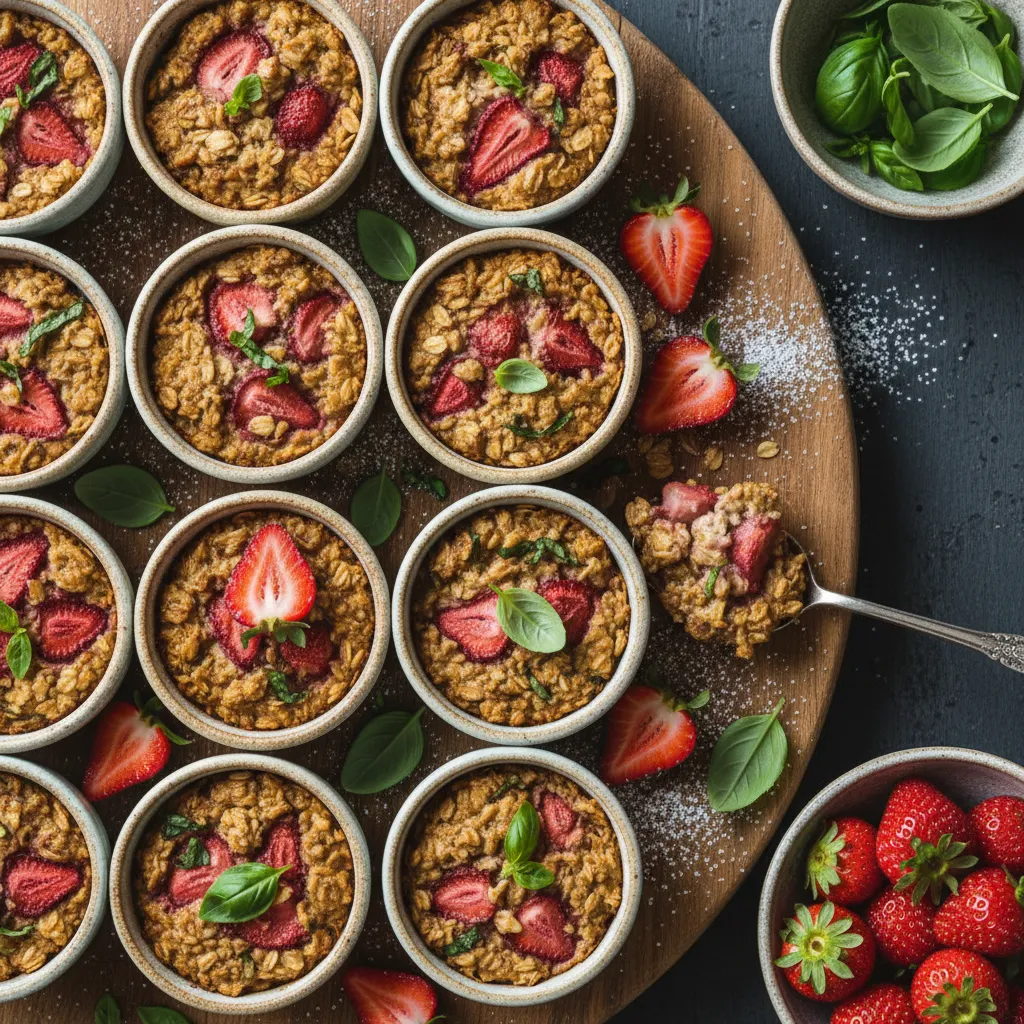 Baked Strawberry Basil Oatmeal Cups