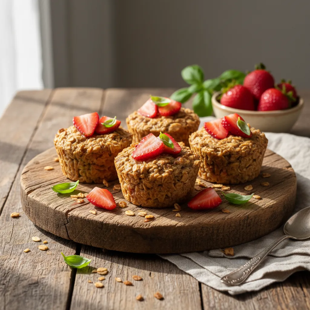 Baked Strawberry Basil Oatmeal Cups