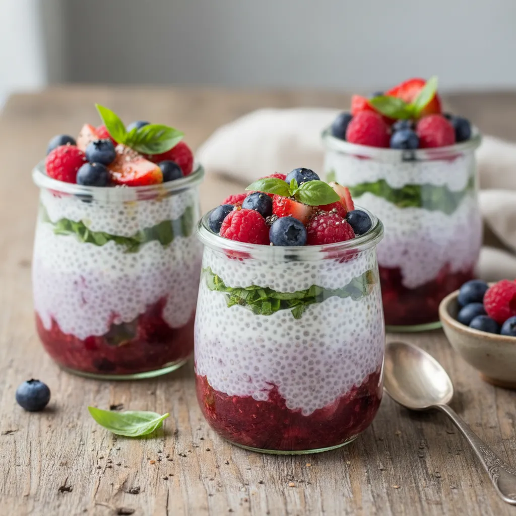 Berry Basil Bliss Chia Pudding Parfaits