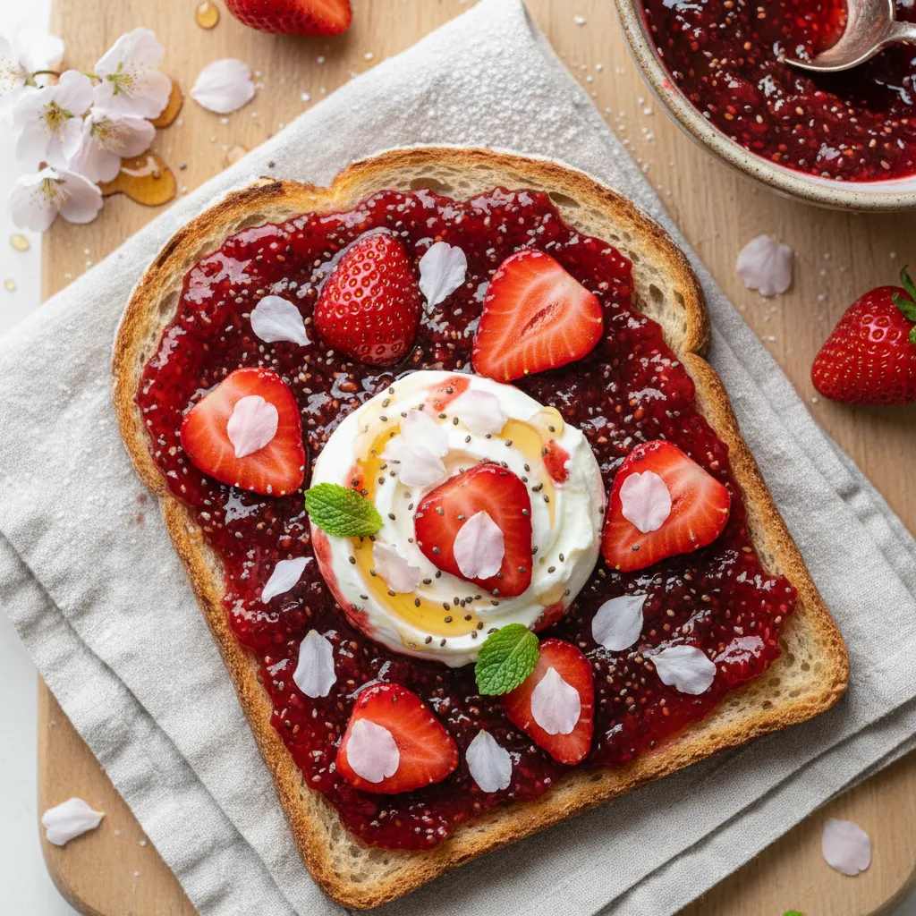 Blossom Infused Strawberry Chia Jam Toast
