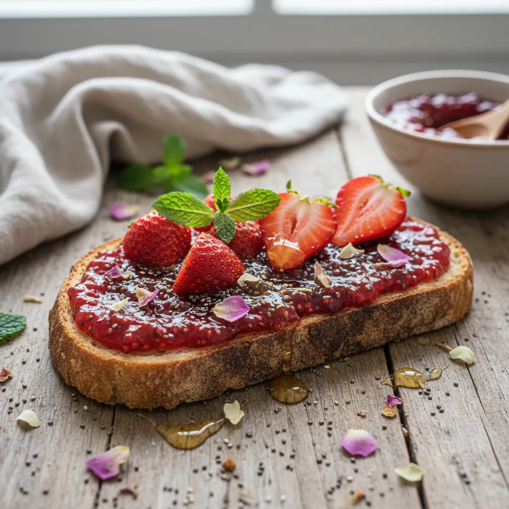 Blossom Infused Strawberry Chia Jam Toast