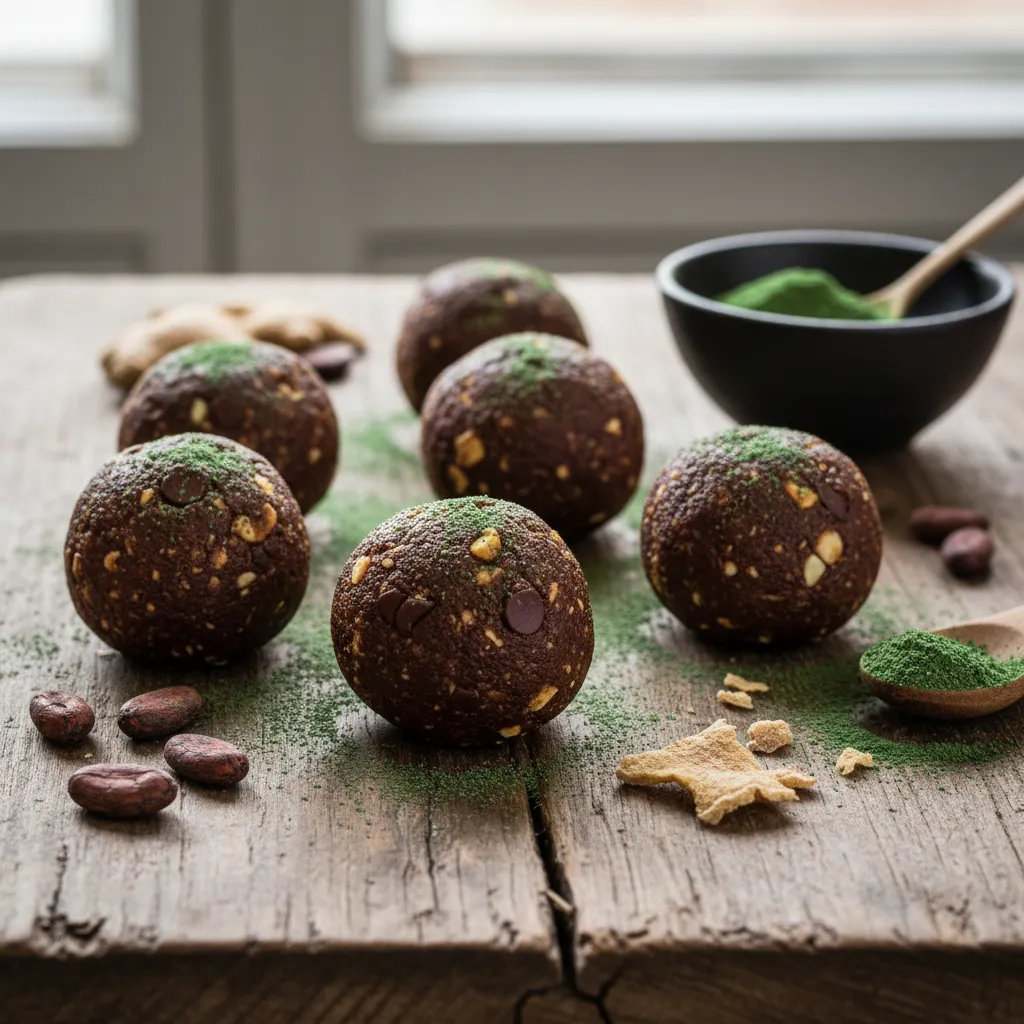 Cacao-Infused Gingerbread Energy Bites with Spirulina Boost