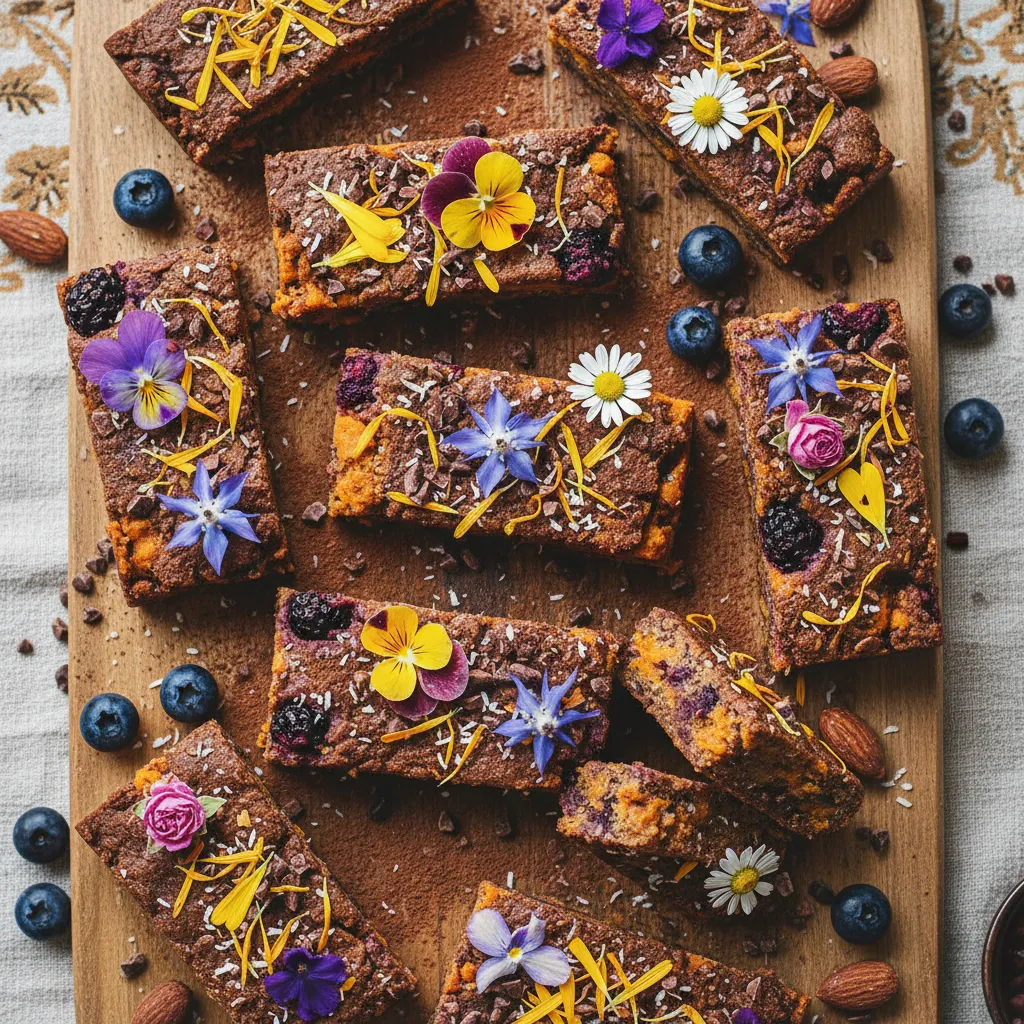 Cacao-Infused Sweet Potato and Edible Flower Energy Bars