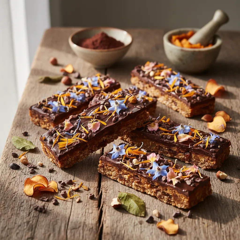 Cacao-Infused Sweet Potato and Edible Flower Energy Bars