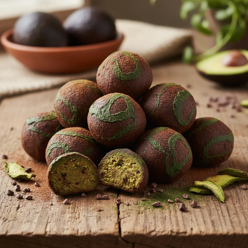 Cacao Avocado Energy Truffles with Spirulina Swirl
