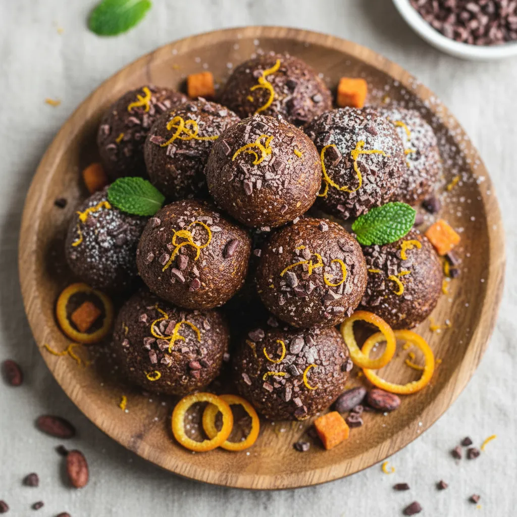 Cacao Nib Sweet Potato Bliss Balls with Orange Zest