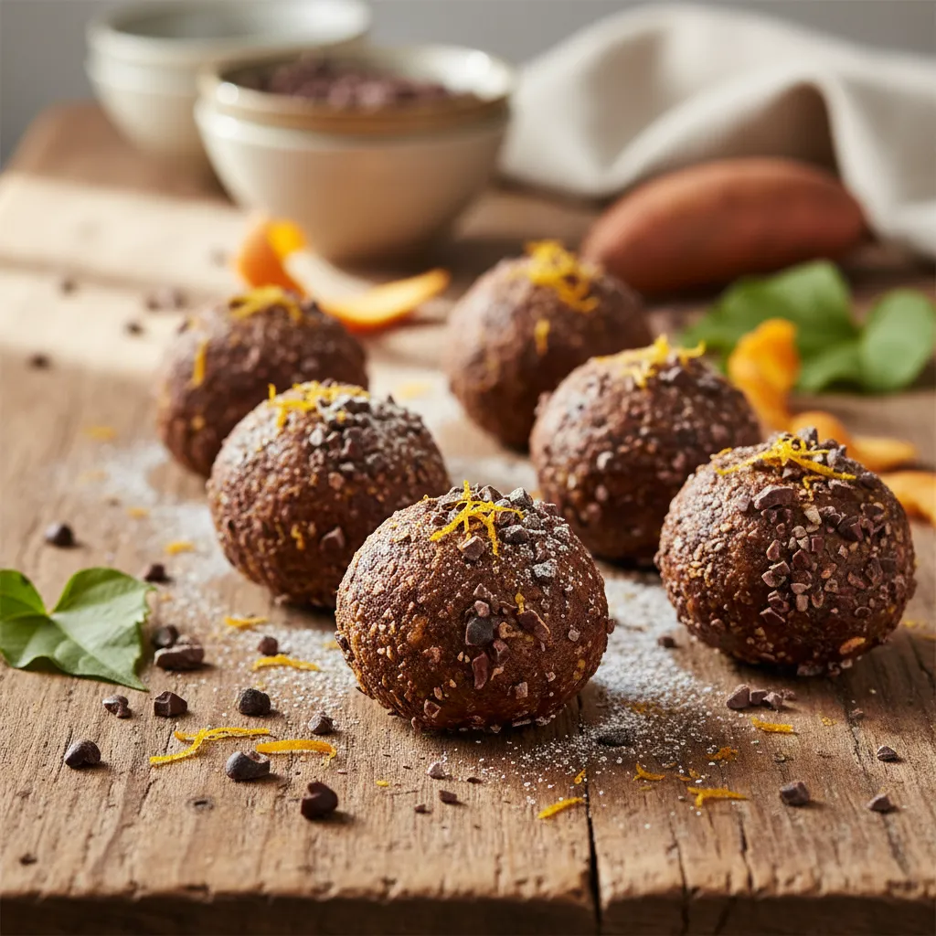Cacao Nib Sweet Potato Bliss Balls with Orange Zest