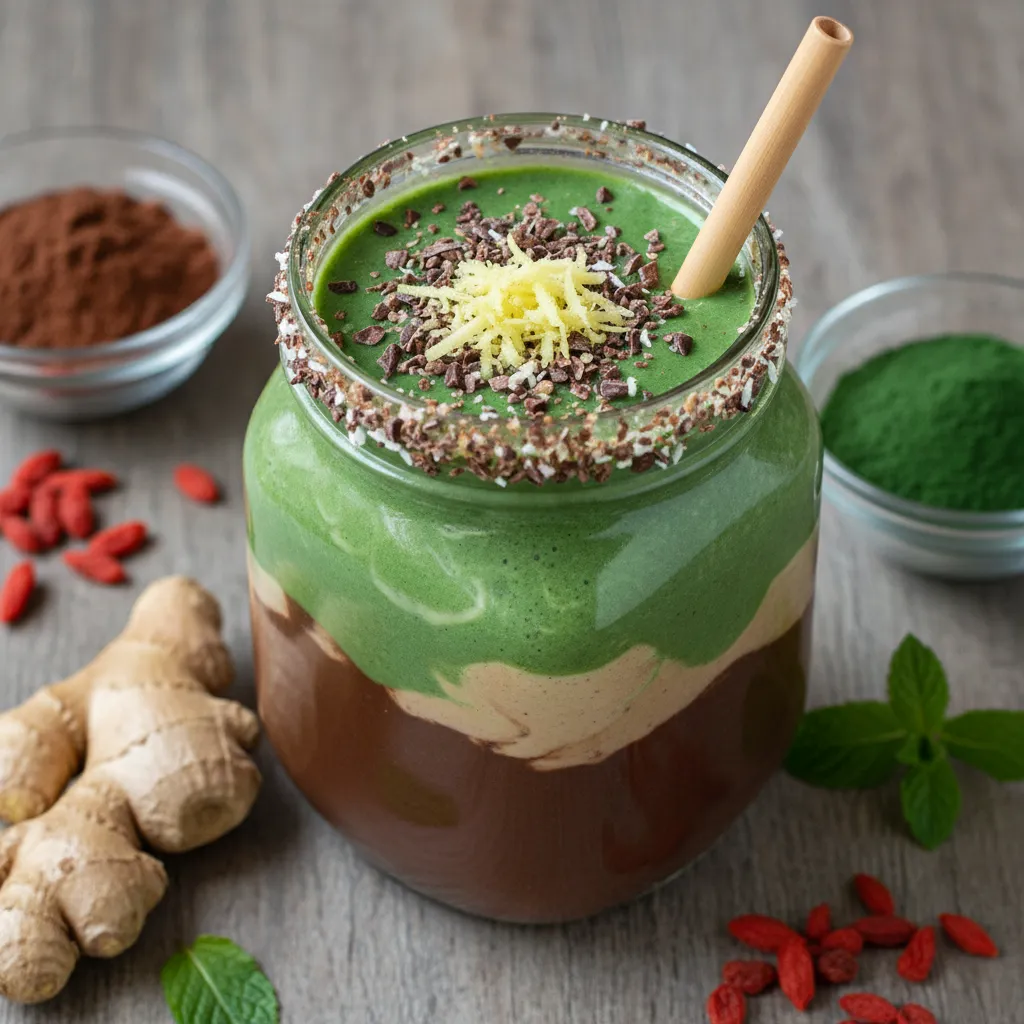 Cacao and Spirulina Superfood Smoothie with a Hint of Ginger