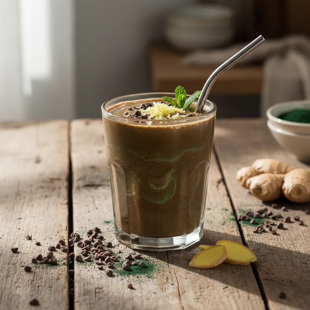 Cacao and Spirulina Superfood Smoothie with a Hint of Ginger