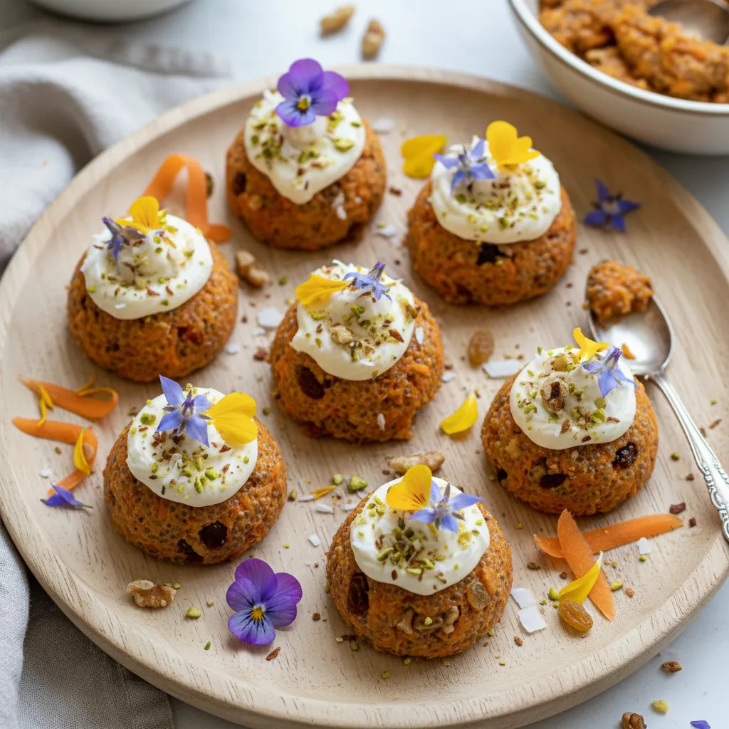 Carrot Cake Chia Pudding Bites with Edible Flowers