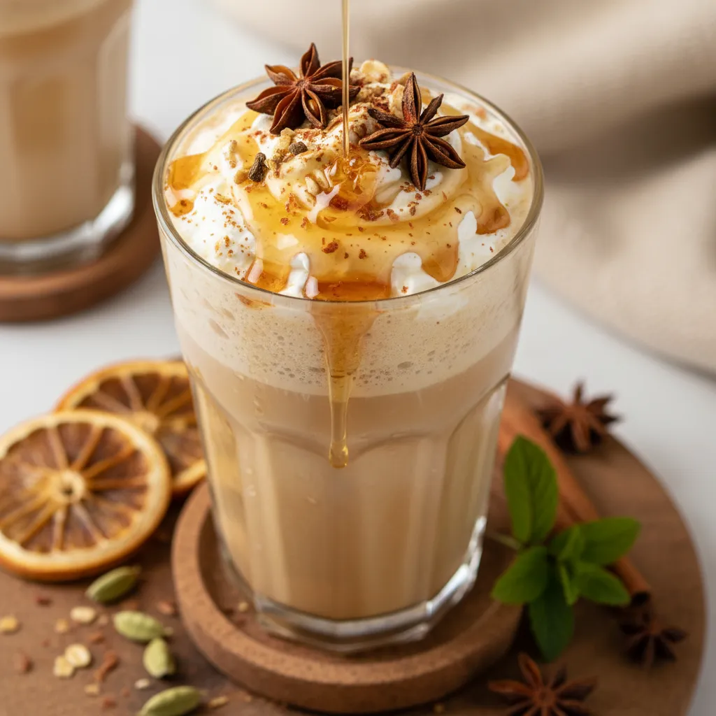 Chai-Spiced Oat Milk Frappe with Maple Drizzle