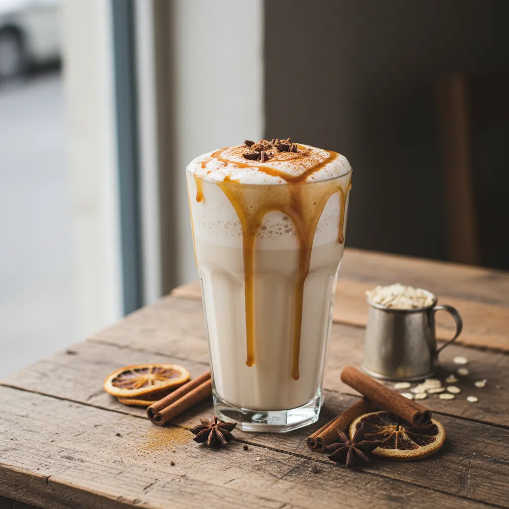 Chai-Spiced Oat Milk Frappe with Maple Drizzle