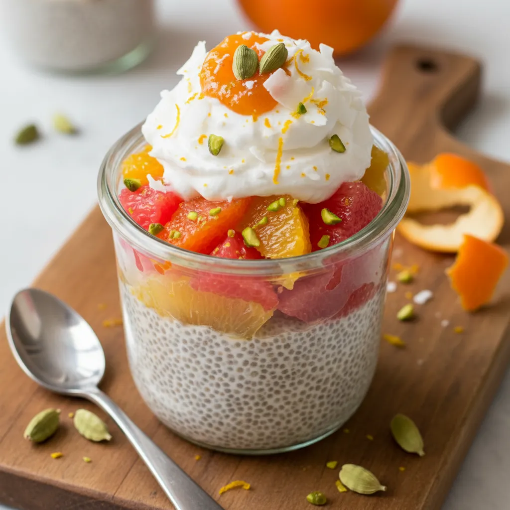 Chia Pudding Parfait with Cardamom-Spiced Citrus and Coconut Whip