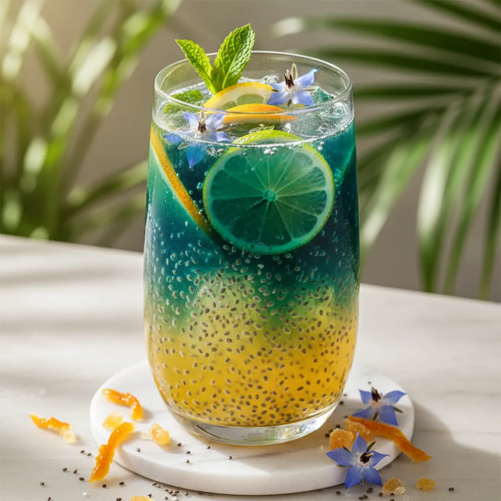 Chia Seed Citrus Spritz with Spirulina Splash