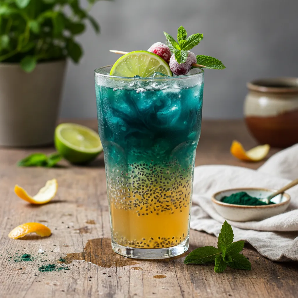 Chia Seed Citrus Spritz with Spirulina Splash