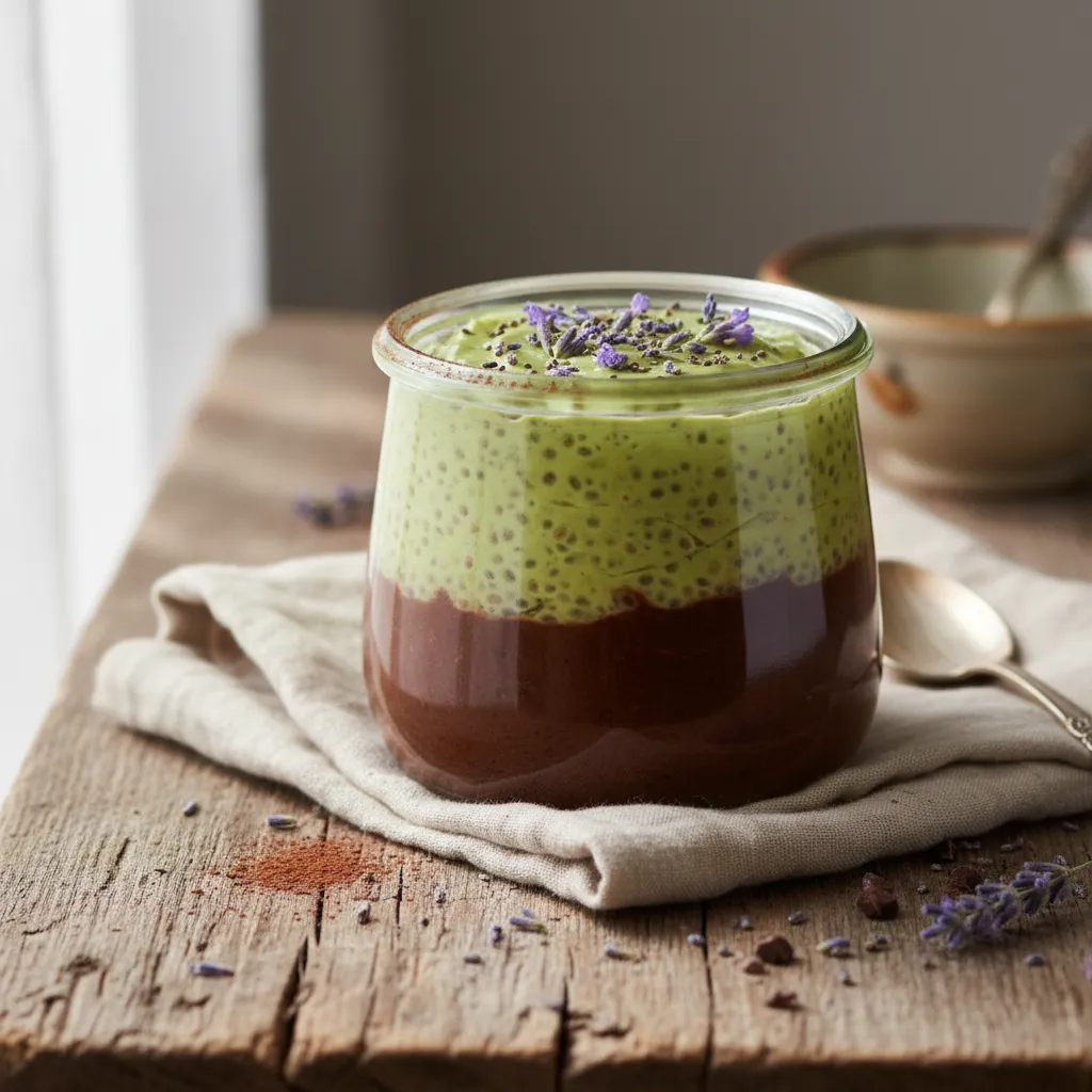 Choco-Avocado Chia Pudding with Lavender Blossom