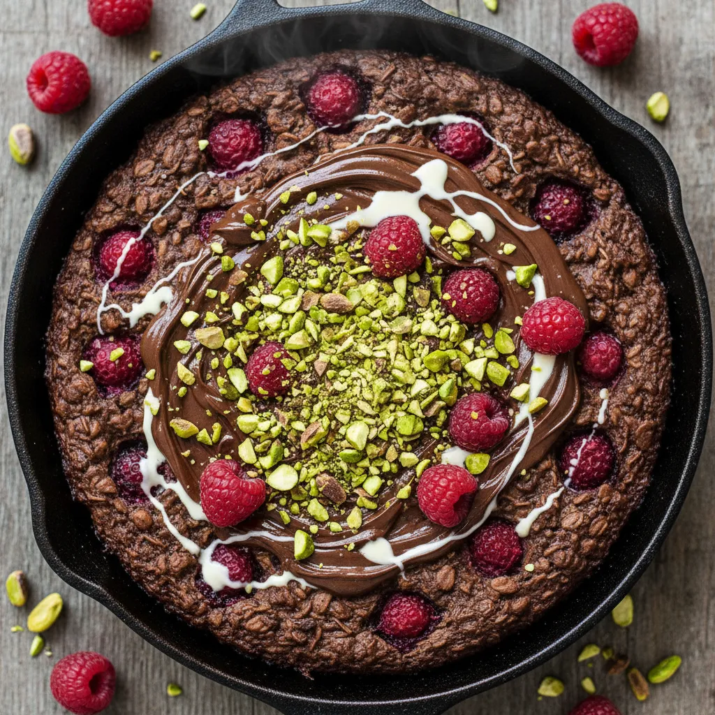 Choco-Raspberry Baked Oats with Pistachio Crumble