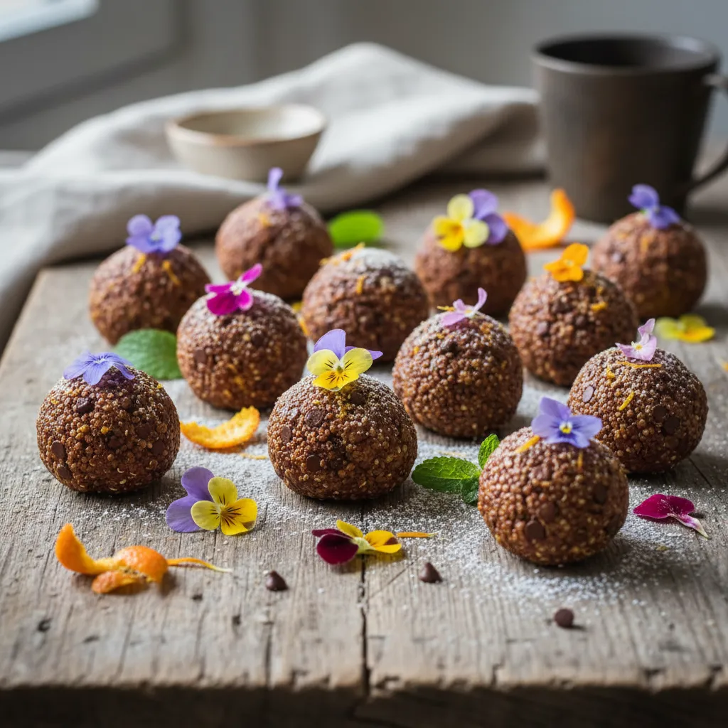 Choco Citrus Infused Quinoa Energy Bites with Edible Flowers