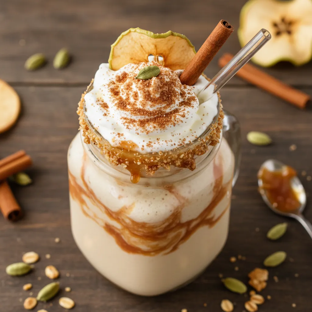 Cinnamon-Apple Oat Milk Frappe with a Hint of Cardamom