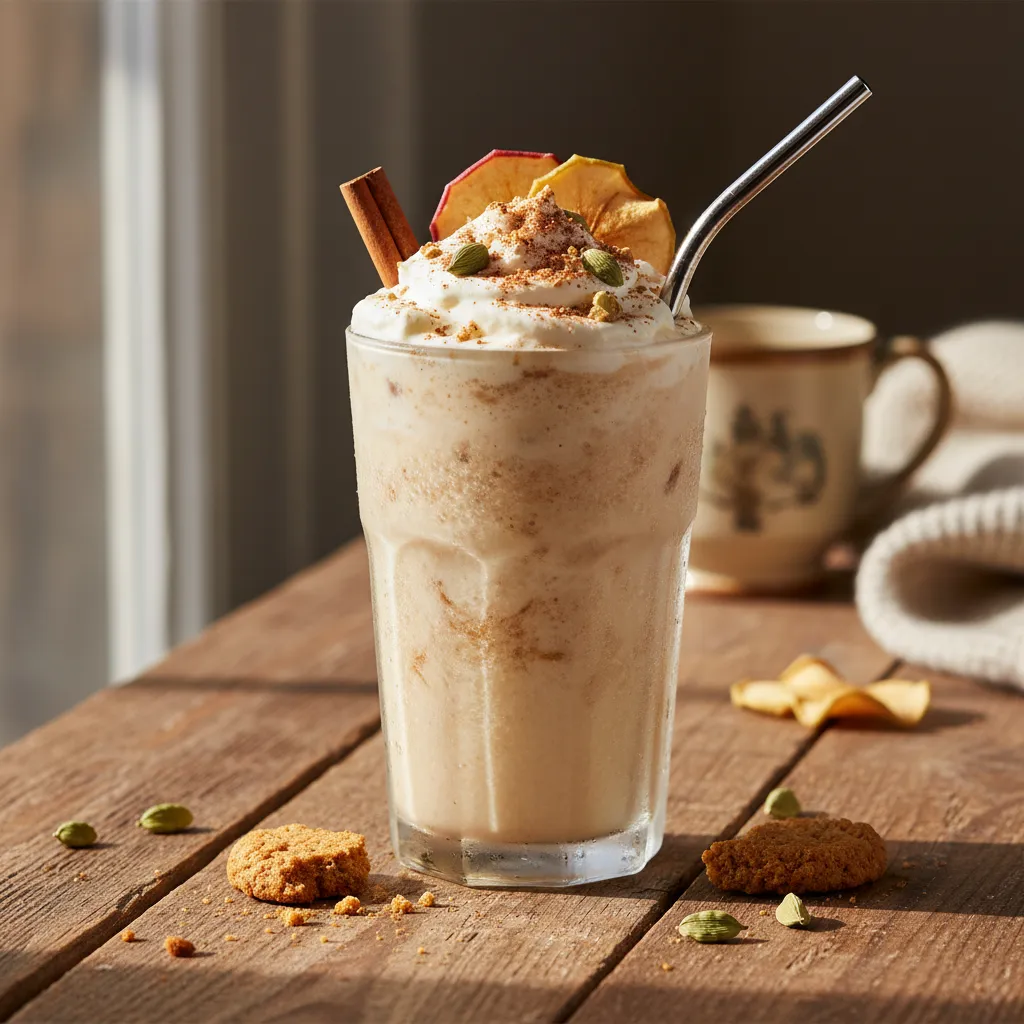 Cinnamon-Apple Oat Milk Frappe with a Hint of Cardamom