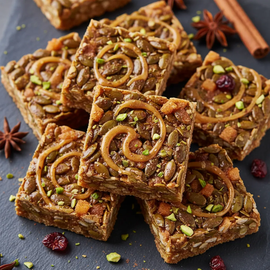 Cinnamon-Infused Pumpkin Seed Energy Squares with Ginger Drizzle