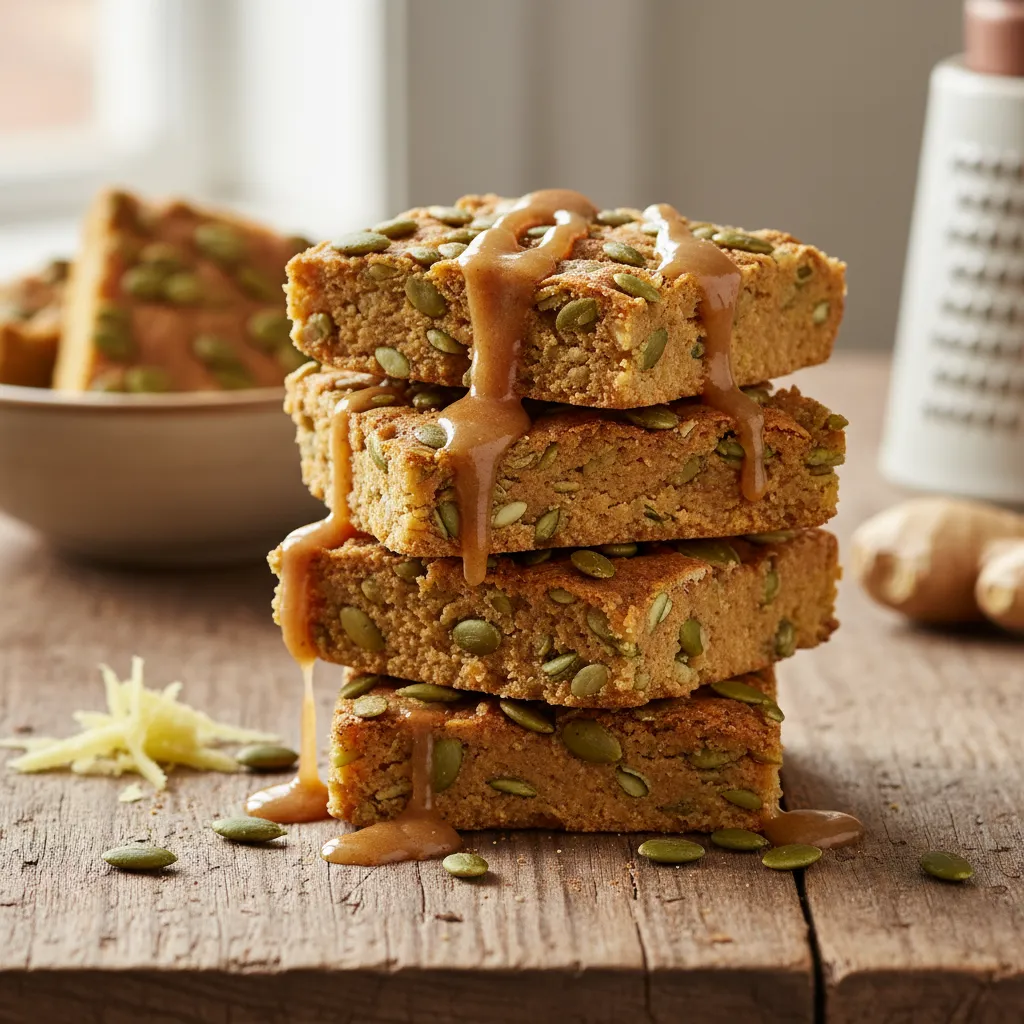 Cinnamon-Infused Pumpkin Seed Energy Squares with Ginger Drizzle