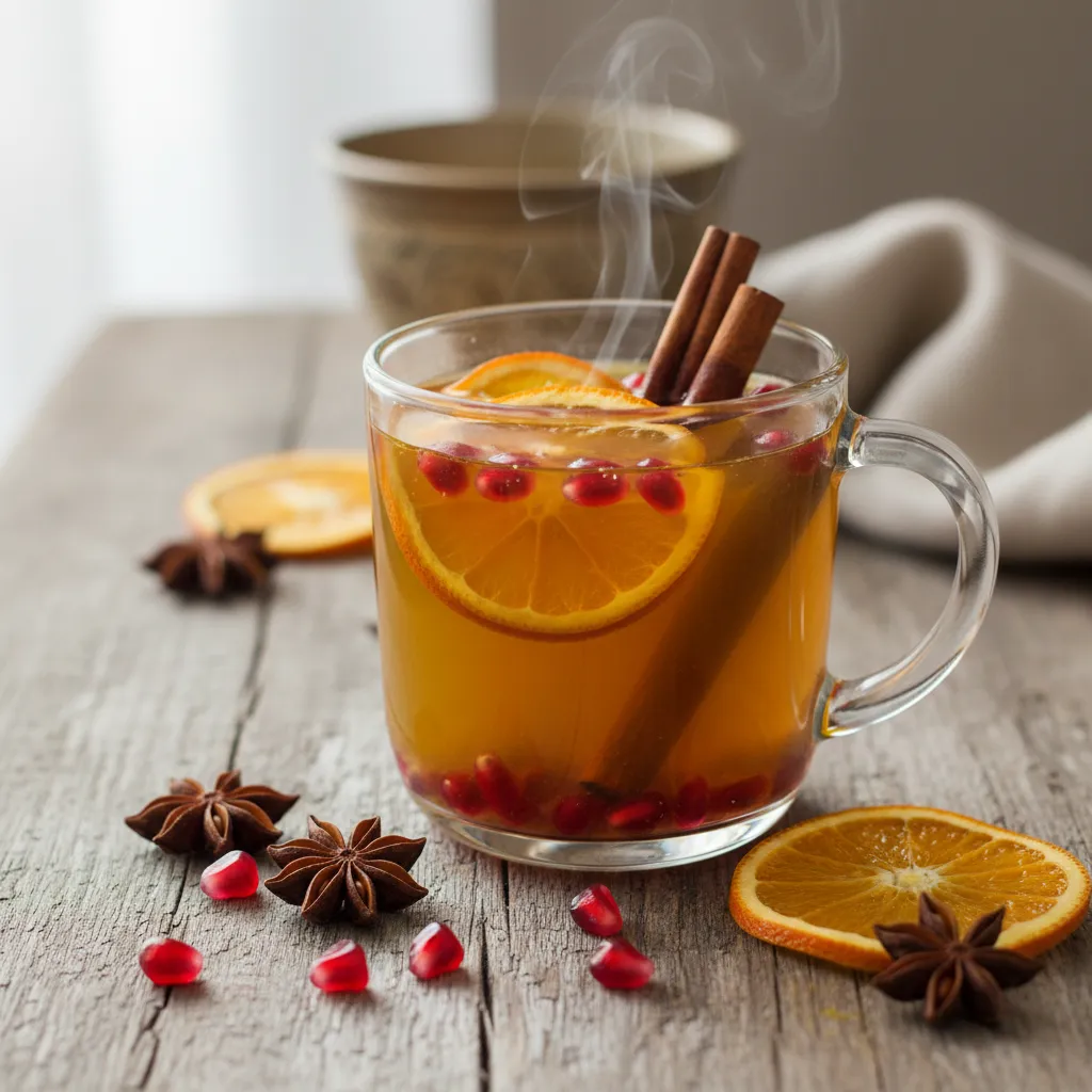 Cinnamon-Orange Turmeric Infusion with Fresh Pomegranate Seeds