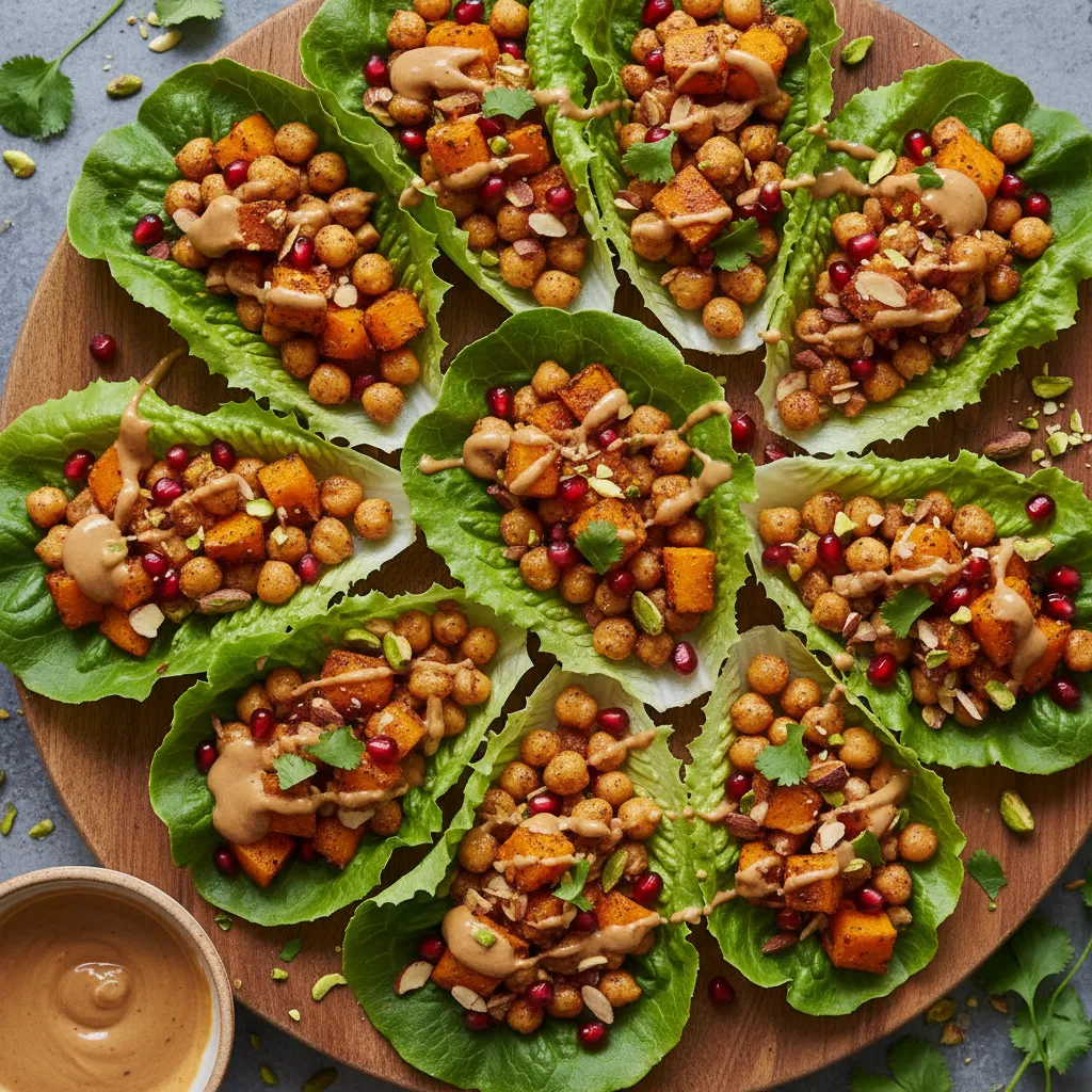 Cinnamon-Roasted Pumpkin and Chickpea Lettuce Wraps with Maple Tahini Drizzle