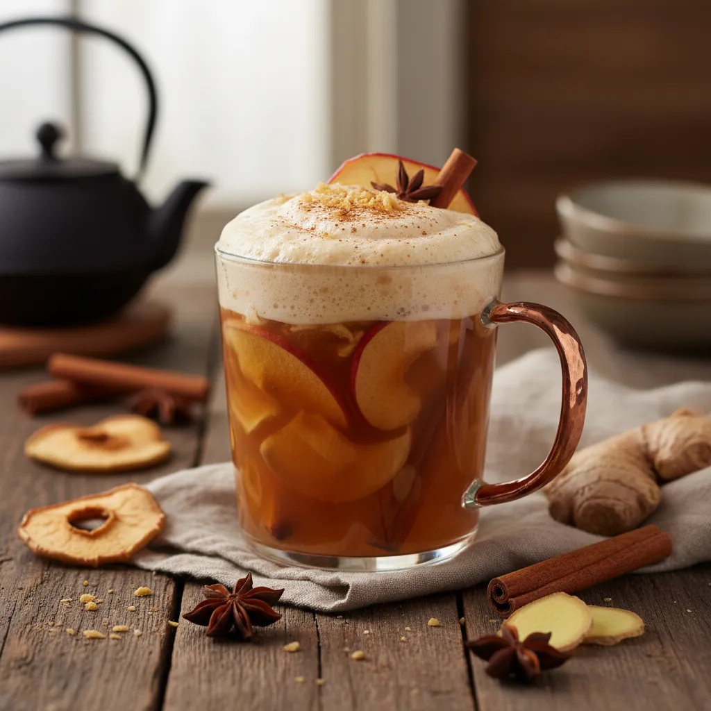 Cinnamon-Spiced Apple Chai Infusion with Ginger Foam