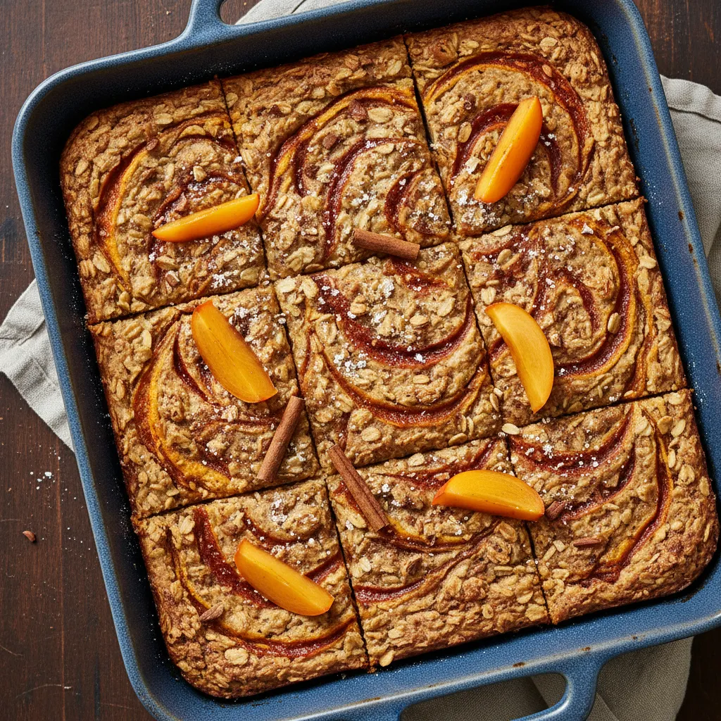 Cinnamon-Spiced Baked Oatmeal Bars with Persimmon Swirl