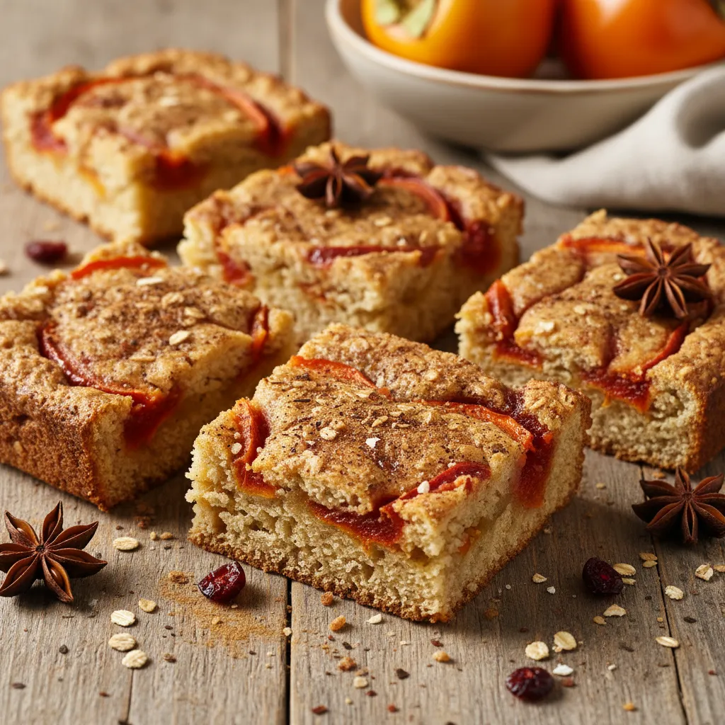Cinnamon-Spiced Baked Oatmeal Bars with Persimmon Swirl