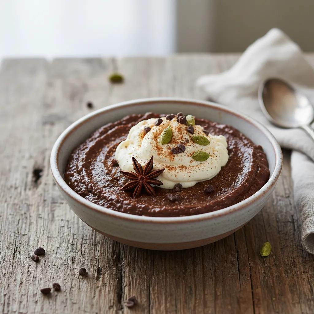 Cinnamon-Spiced Chocolate Avocado Chia Pudding with Cardamom Whip