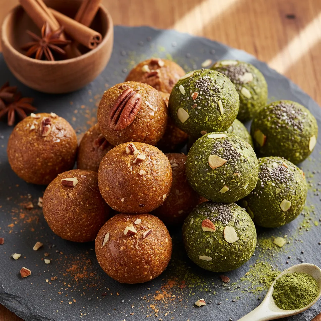Cinnamon-Spiced Sweet Potato and Matcha Energy Bites