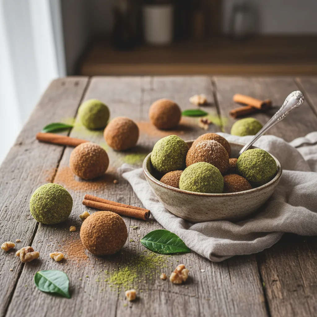 Cinnamon-Spiced Sweet Potato and Matcha Energy Bites
