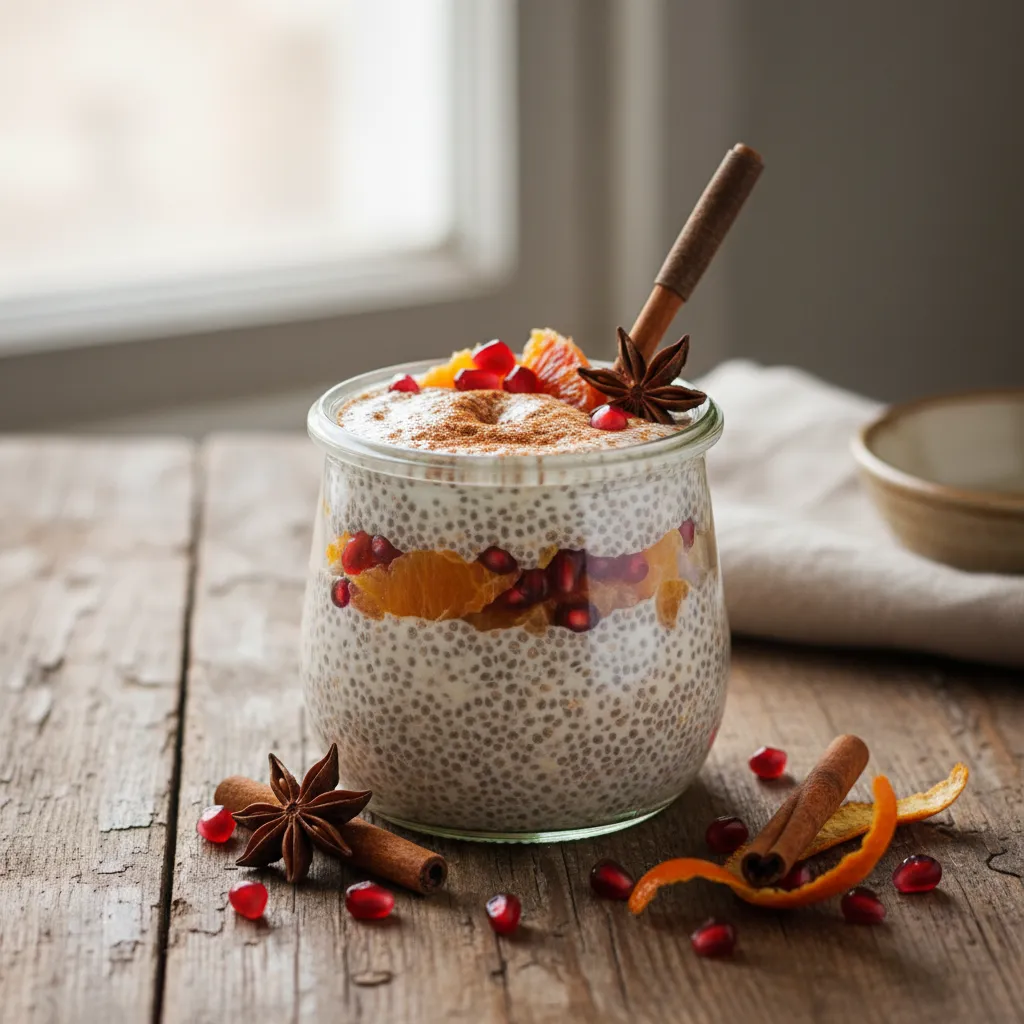 Cinnamon-Spiced Winter Citrus Chia Pudding with Pomegranate Pearls