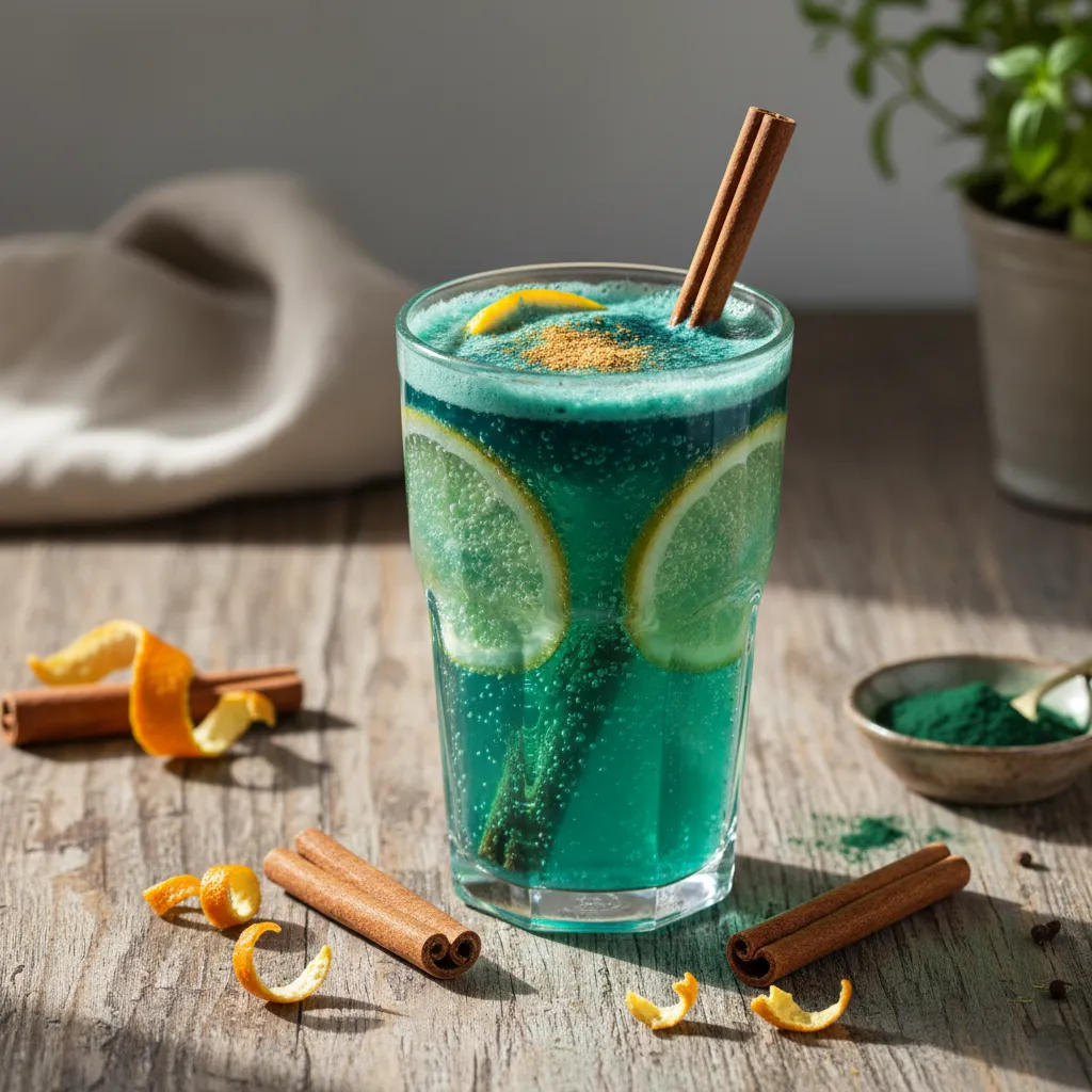Cinnamon Citrus Sparkler with Spirulina Boost