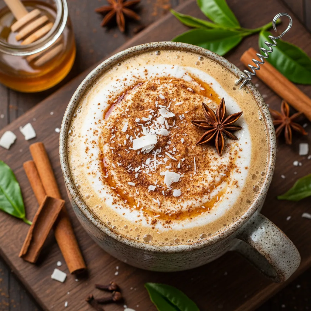 Cinnamon Coconut Chai Infusion with a Whisked Honey Foam