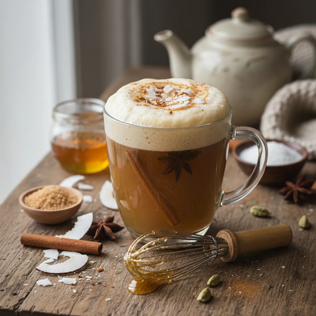Cinnamon Coconut Chai Infusion with a Whisked Honey Foam