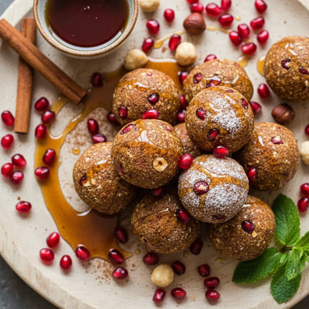 Cinnamon Maple Roasted Pomegranate & Hazelnut Energy Bites