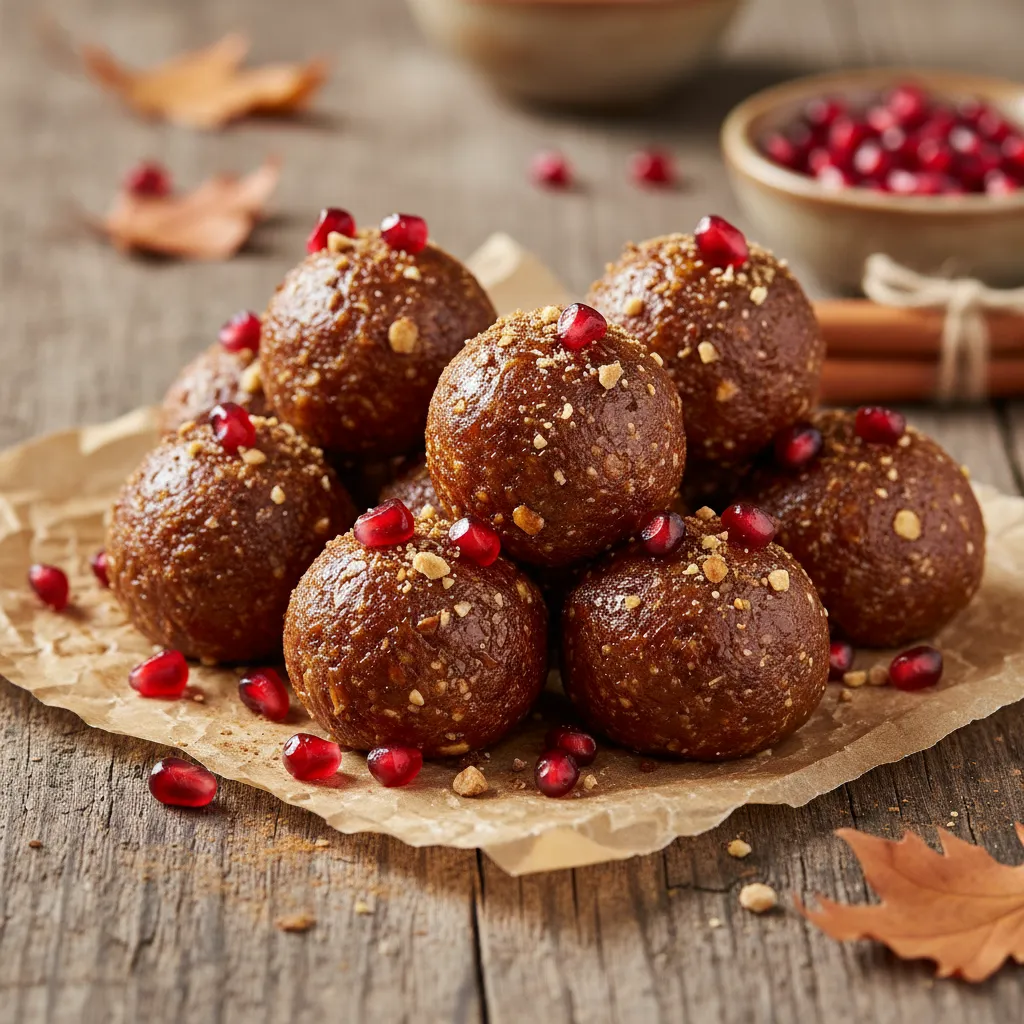 Cinnamon Maple Roasted Pomegranate & Hazelnut Energy Bites