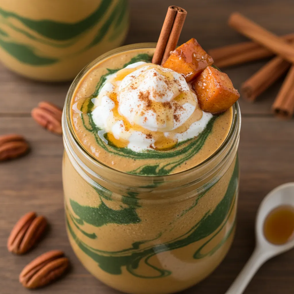 Cinnamon Maple Sweet Potato Smoothie with Spirulina Swirl