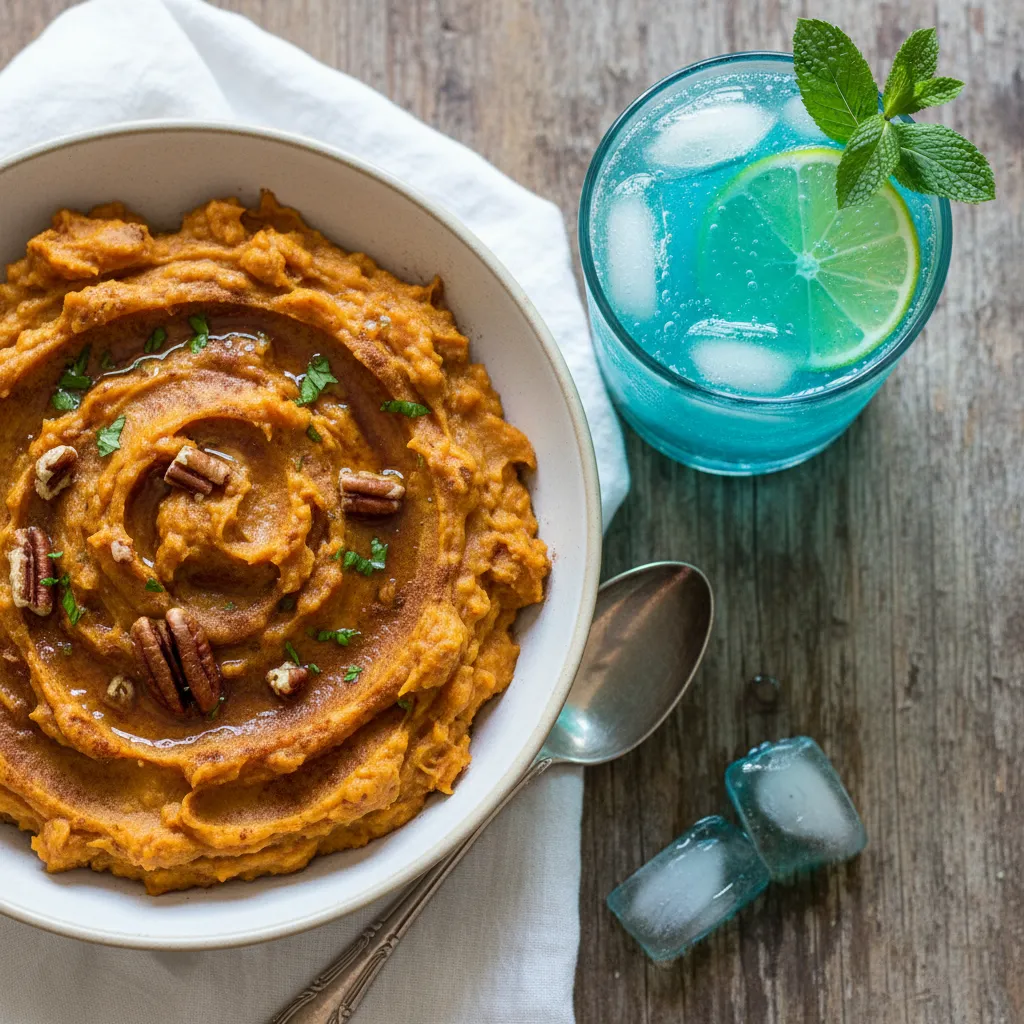 Cinnamon Maple Sweet Potato and Spirulina Fizz